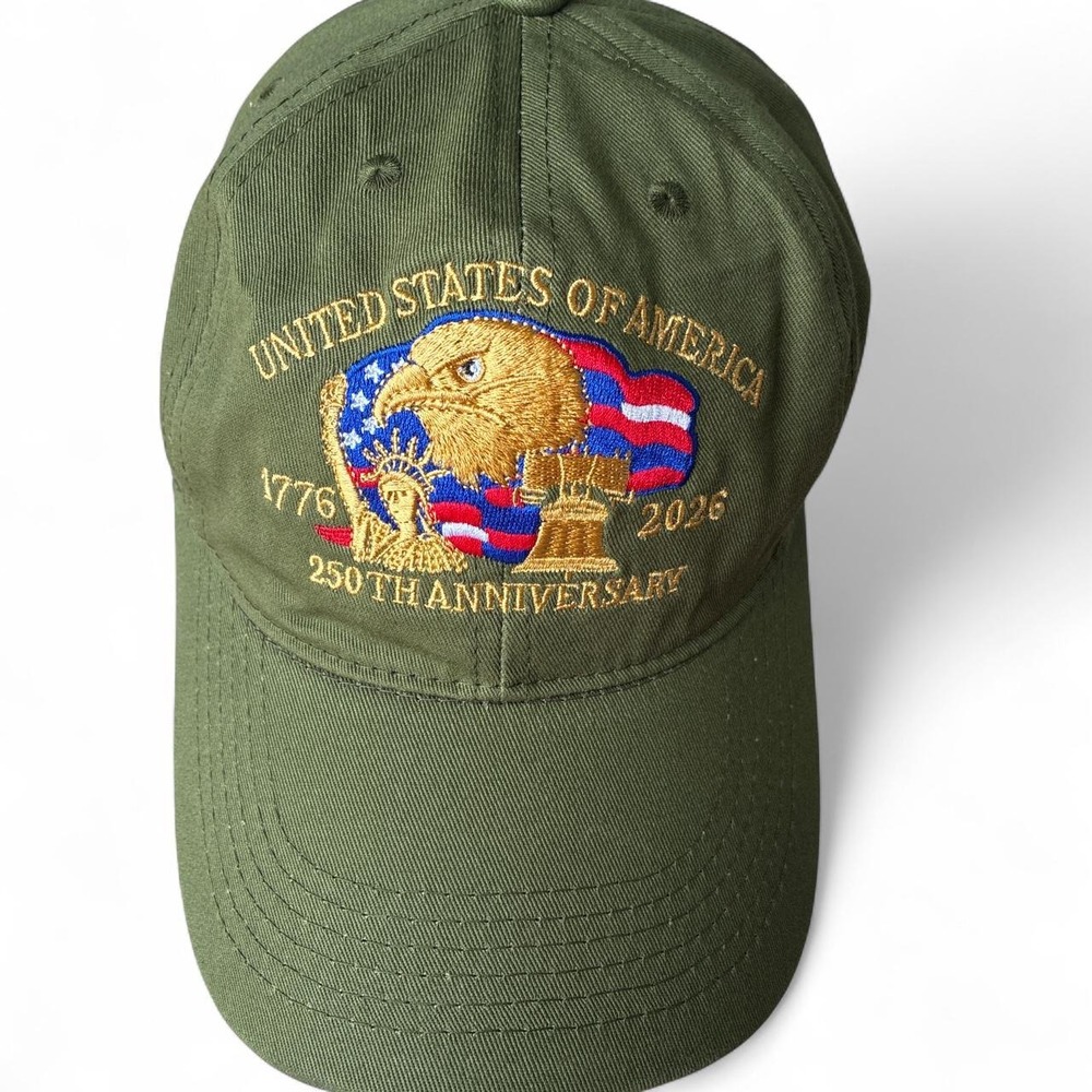 New without tags Adjustable Olive green embroidered USA 250th anniversary hat